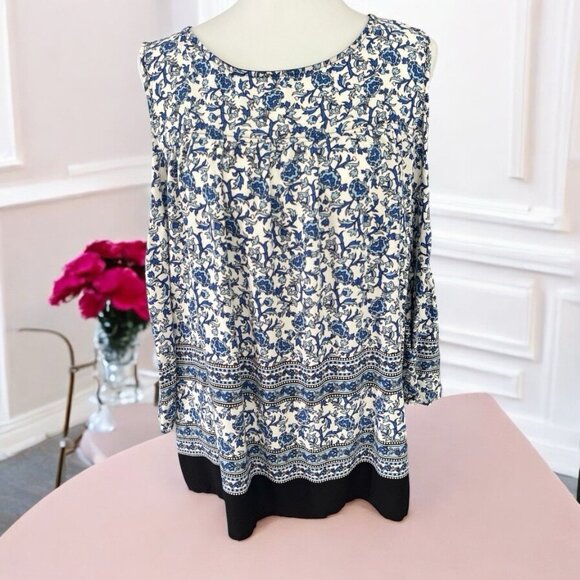 Gibson & Latimer Multicolor Floral Cold Shoulder Top-Size 2X-Keyhole Back - Picture 1 of 3